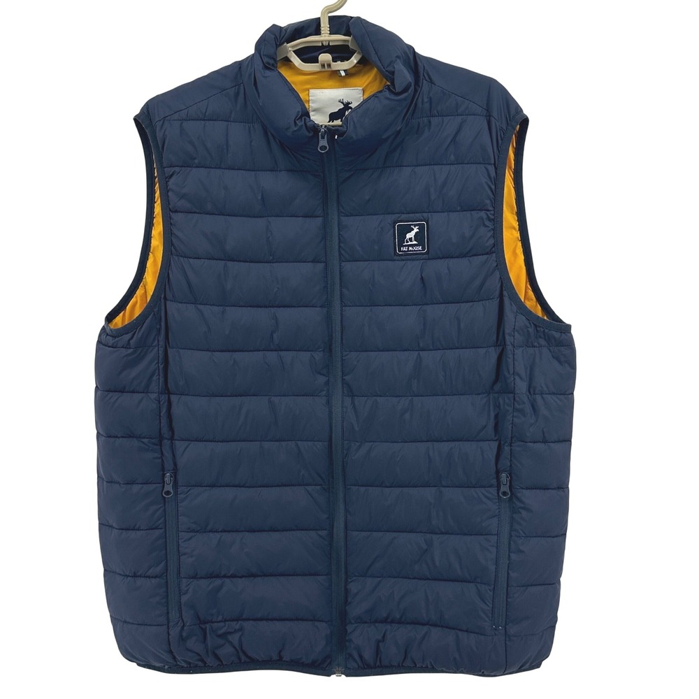 Fat Moose Quilted Womens L Vest Navy Blue Yellow Puffer Sleeveless‎ Outerwear - Picture 2 of 12